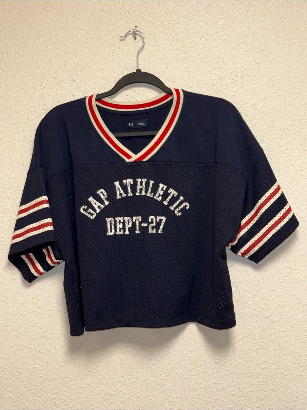GAP Navy V-Neck Top with Red and White Trim